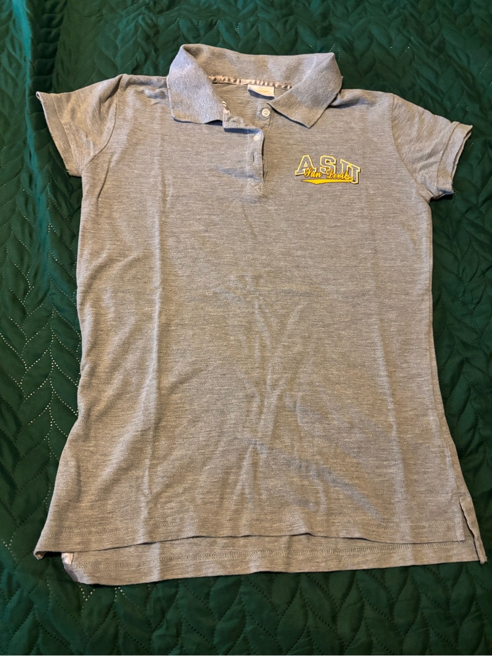 Heather Gray ASU Ladies Polo Shirt w/ Distressed Collar